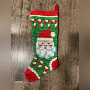 Vintage Handmade Hikiday Santa Cross Stitch Stocking